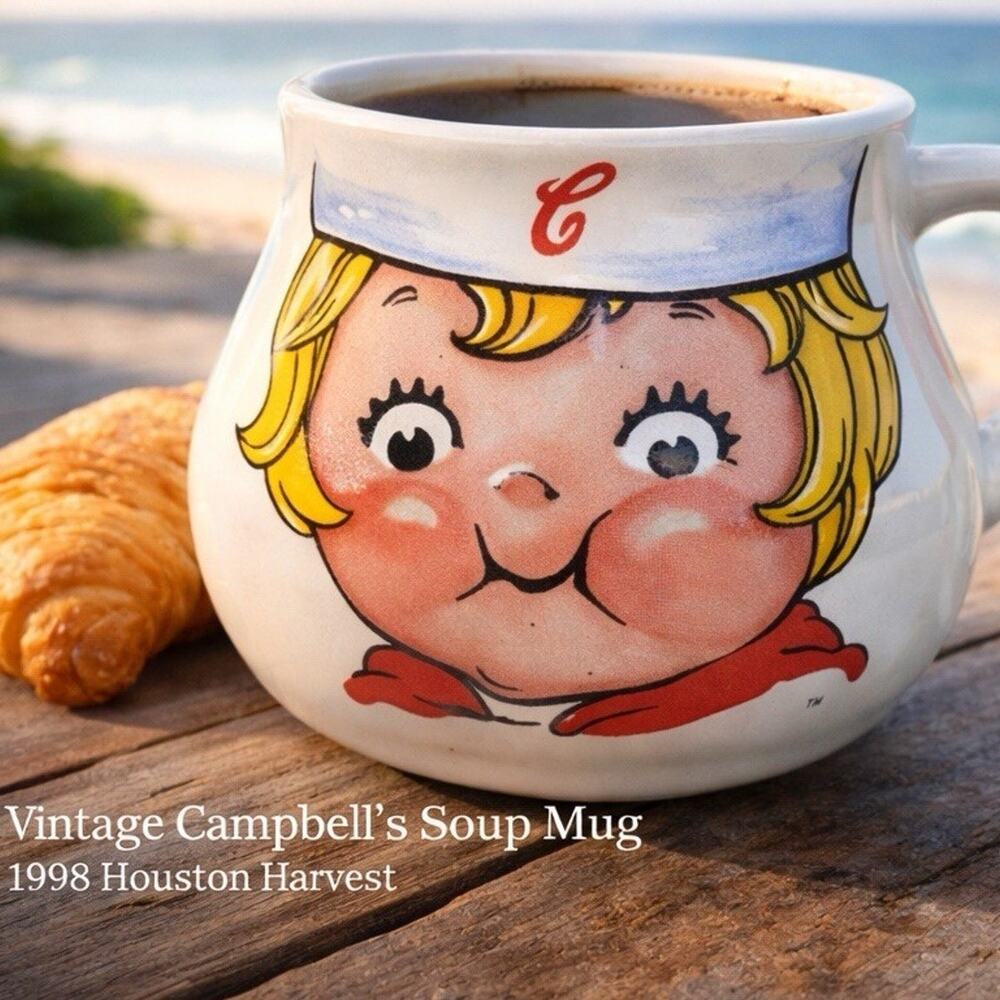 Vintage 1998 Campbell Soup Kid Collectible Mug Cup Bowl Houston Harvest 24 Oz
